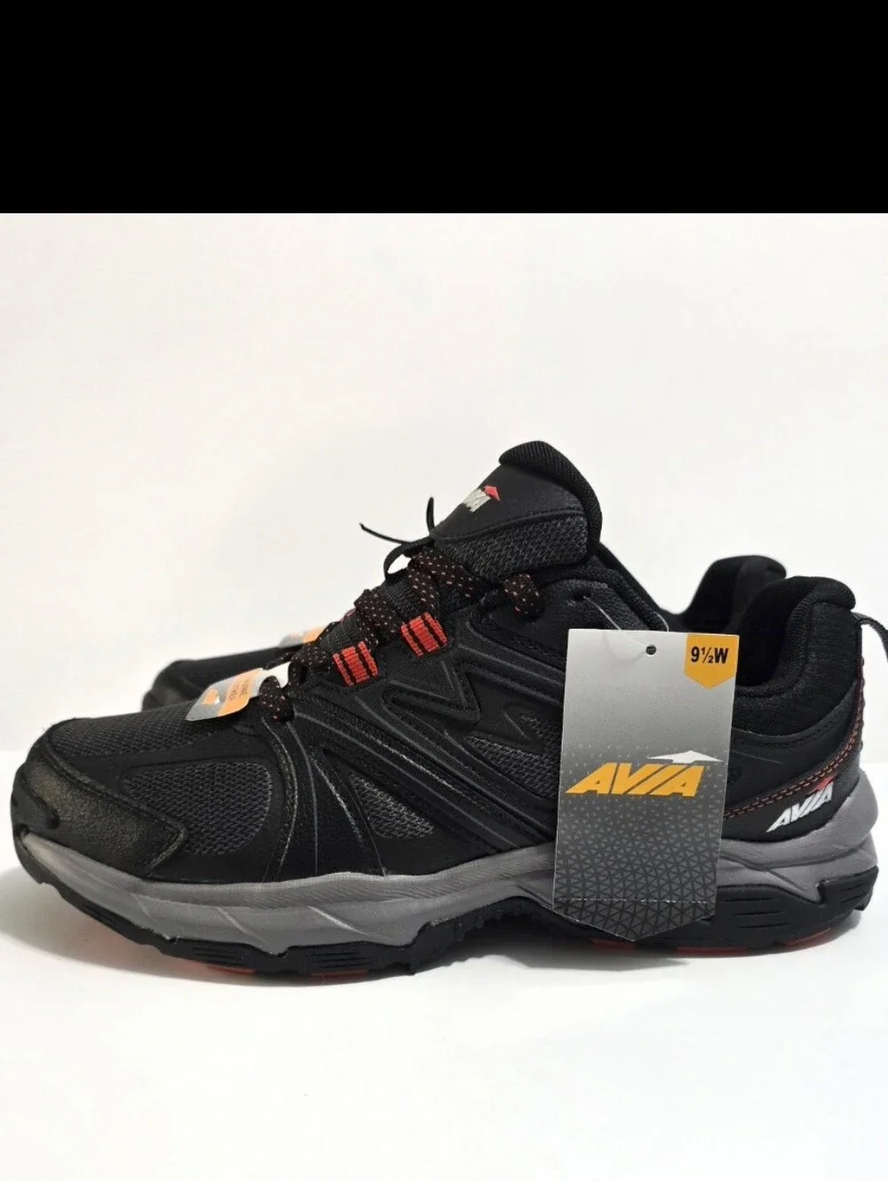 Avia Men's Talus Size 9.5 Wide Rugged Black Sneakers Walking Shoes Red Accents